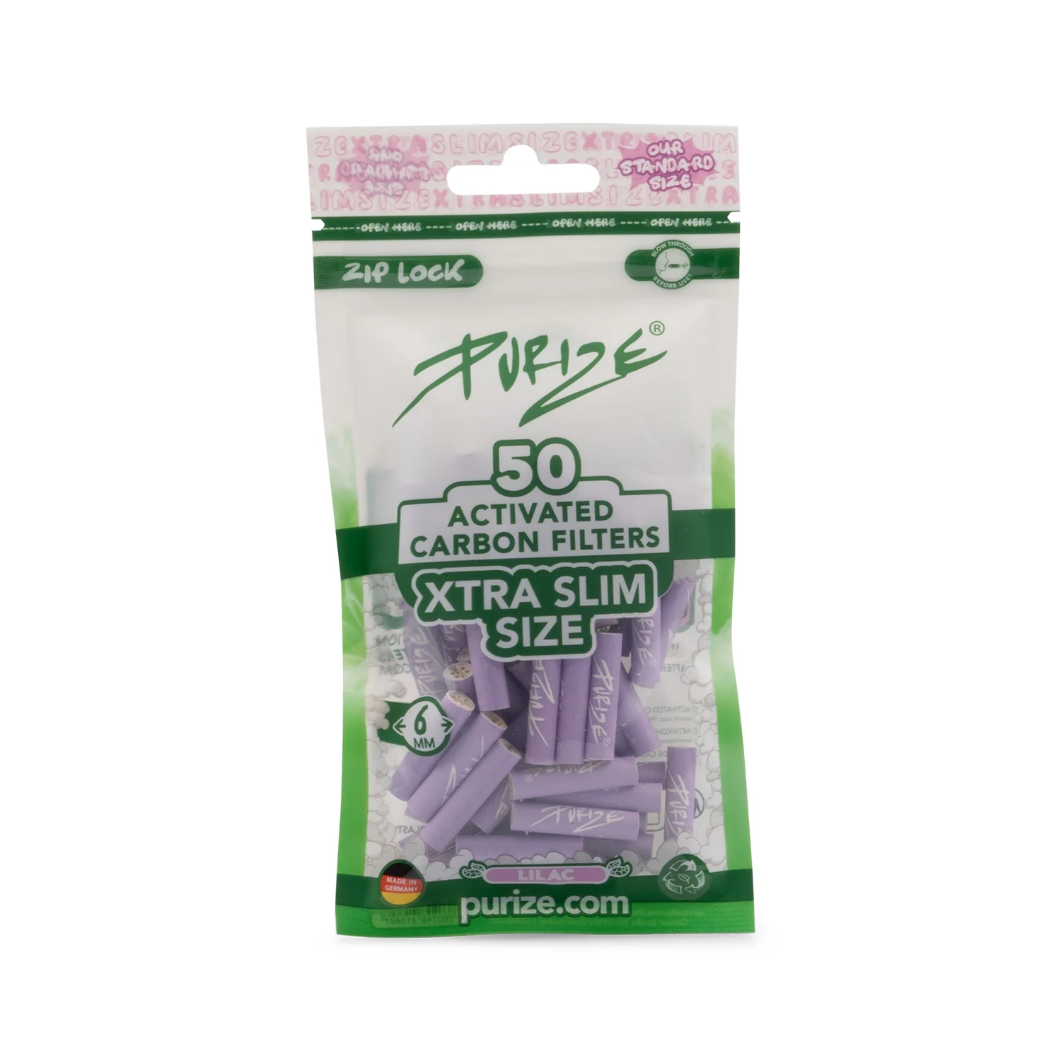 Purize Xtra Slim Aktivkohlefilter, Lilac - 50Stk.