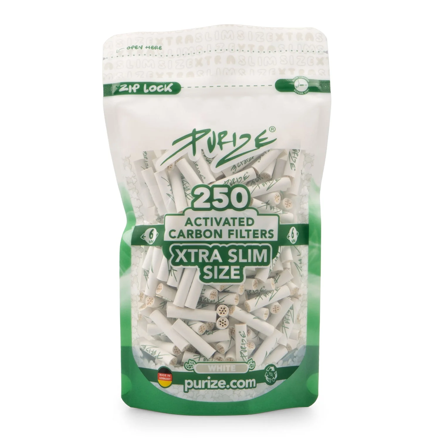 Purize - Xtra Slim, Aktivkohlefilter WHITE - 250Stk.