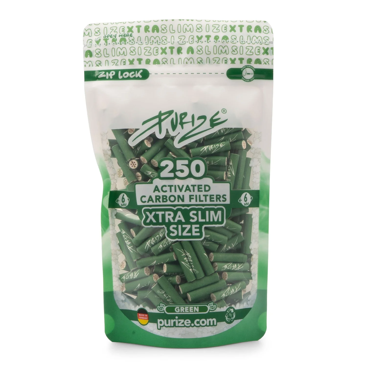Purize - Xtra Slim Size Aktivkohlefilter Green - 250Stk.