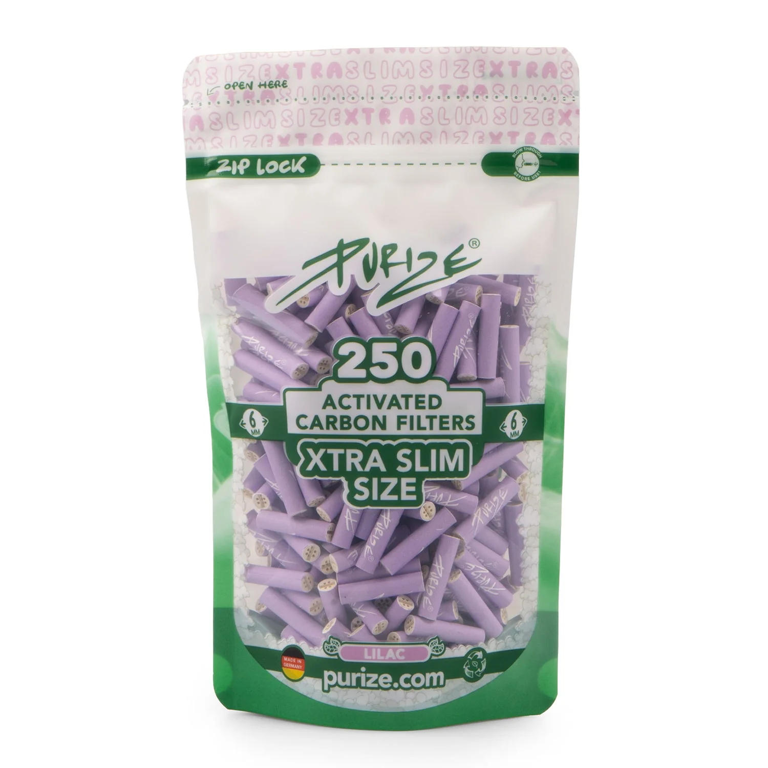 Purize - Xtra Slim Size Aktivkohlefilter Lilac - 250Stk.