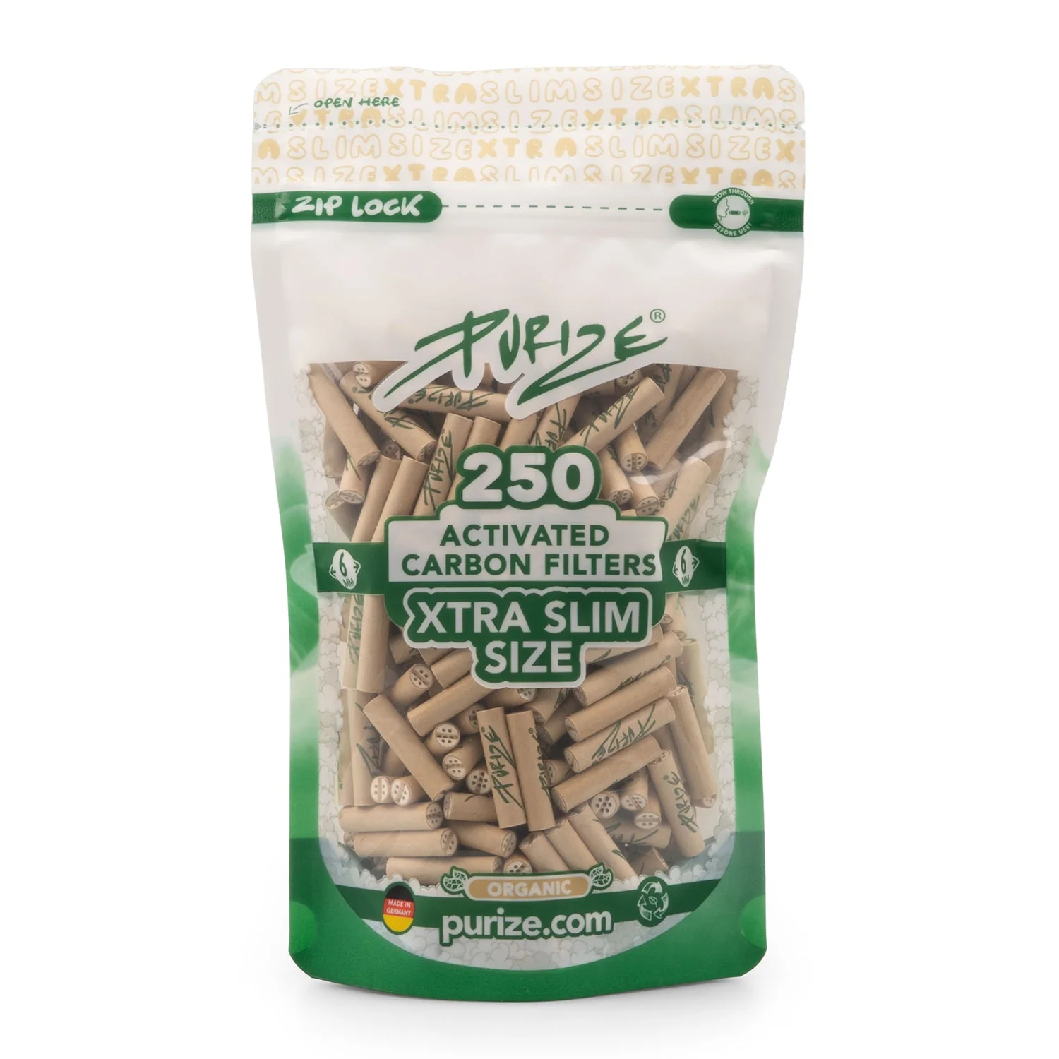 Purize - Xtra Slim Size Aktivkohlefilter organic - 250Stk.