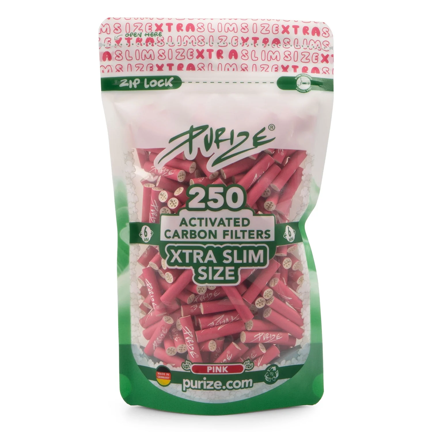 Purize - Xtra Slim Size Aktivkohlefilter Pink - 250Stk.