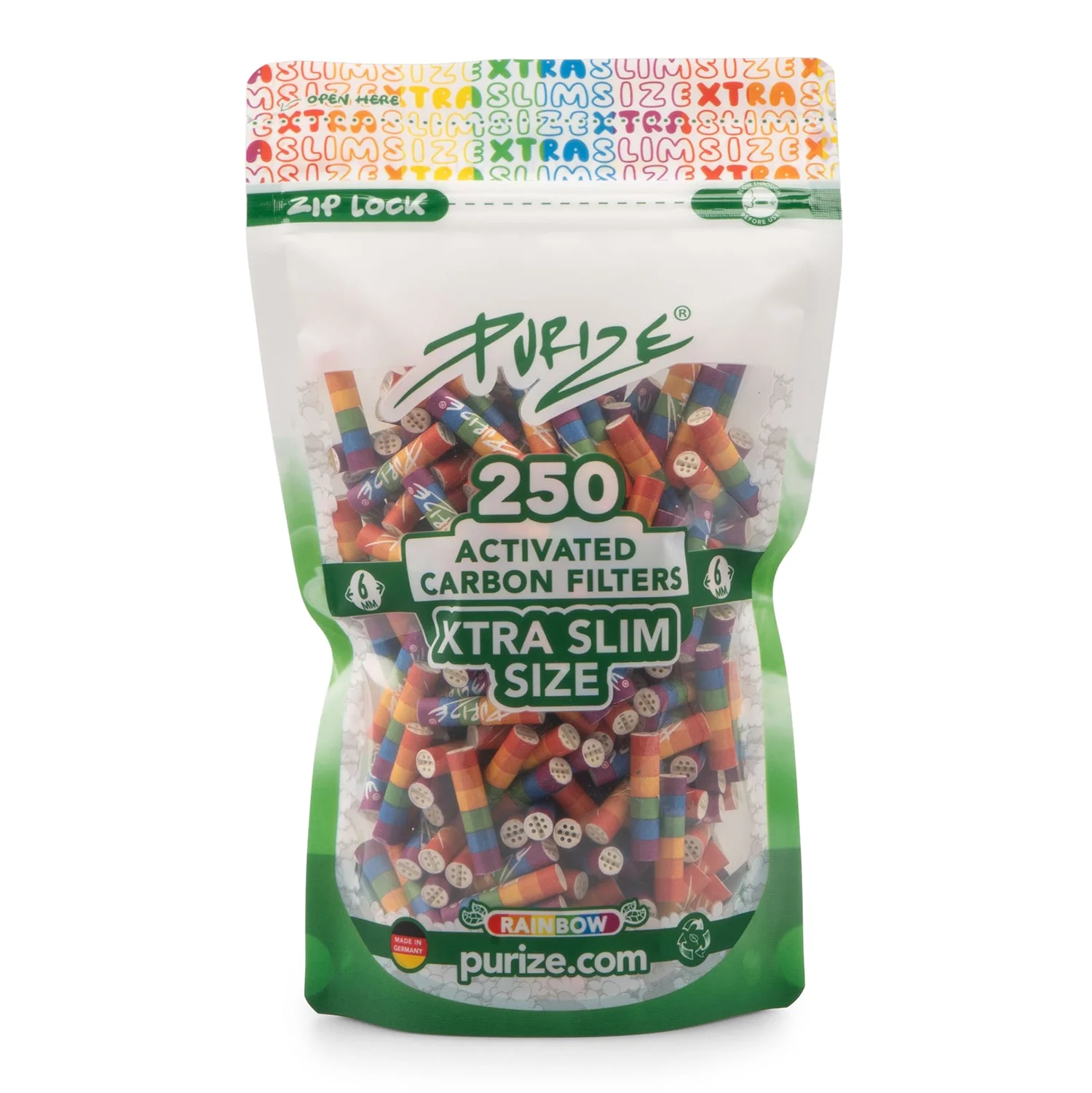 Purize - Xtra Slim Size Aktivkohlefilter Rainbow - 250Stk.
